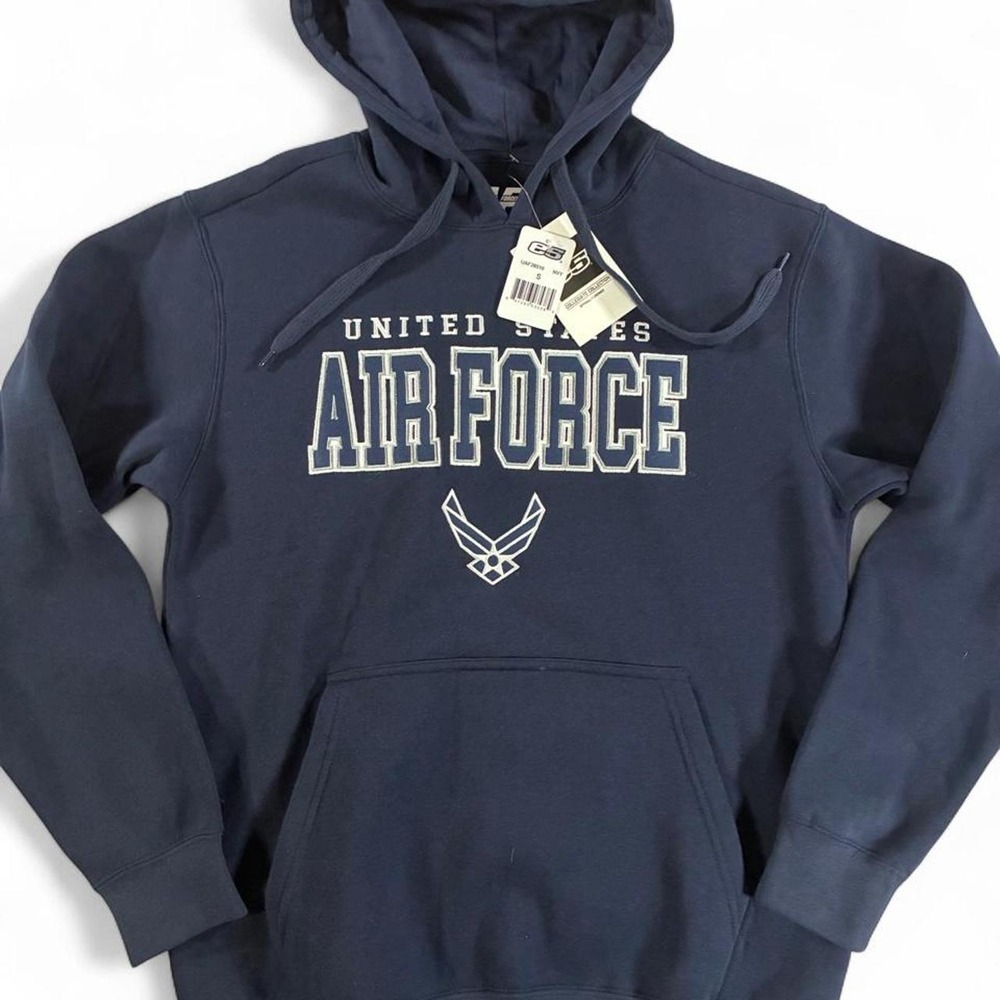 NWT Navy blue United States Air Force hoodie with Twill text and logo. Men Sm